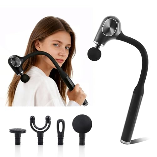 UFFAE Brushless Motor Massage Gun with Upgraded Extension Handle Back Massager for Pain Relief Deep Tissue with 4 Massage Heads & 5 Speed Levels Black Silver