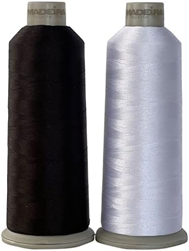 Madeira Embroidery Thread - Madeira 1801 - Madeira 1800 - Black and White Embroidery Thread - Embroidery Machine Thread - Cone - 2 Huge Spool of 5500Yd All Purpose Sewing