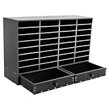 GSHIOIO 32 Compartments Literature Organizer with 2 Drawers Adjustable Shelves Mail Sorter Organizer Desktop Literature Sorter Home & Office Classroom Mailbox Mailrooms Organization (Black)