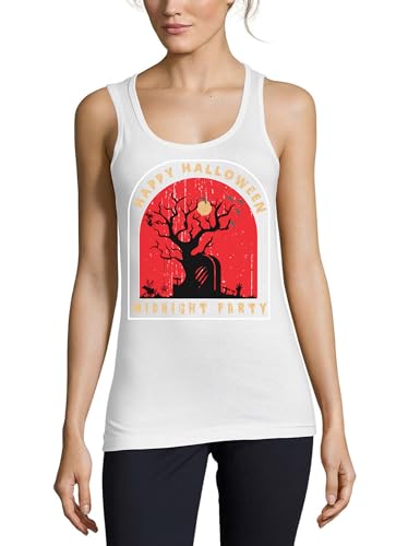 Débardeur Halloween femme imprimé Blood Moon coton blanc Midnight Party