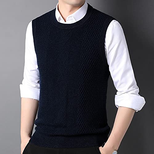 Chaleco punto hombre sin mangas cuello redondo jacquard grueso azul marino cálido invierno