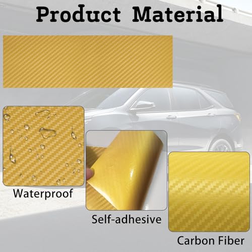 Image of QianBao Compatible with Carbon Fiber Vinyl Wrap 11.8 inch x 4 inch Chevy Bowtie Emblem Wrap Kit with Spatula and Cutter 3 Pcs Universal Logo Overlay Gold