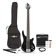 15W Amp Pack With 5 String Bass Ergonomic Design With Wide Cutaways 1 Single Coil & 1 Split Coil Pickup Lightweight Solid Paulownia Body Gloss Black Finish