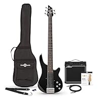 15W Amp Pack With 5 String Bass Ergonomic Design With Wide Cutaways 1 Single Coil & 1 Split Coil Pickup Lightweight Solid Paulownia Body Gloss Black Finish