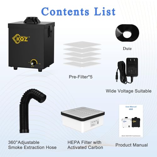 Image of KQZ-B1 Solder Fume Extractor, 168m /h Strong Suction Smoke Extractor, 5*Thick Pre-Filter+H13 HEPA Soldering Fume Extractor, 99.99% Purification Smoke Absorber for Welding Soldering 3D Printing Black