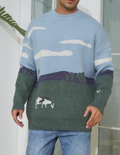 VDWIP Men's Oversized Sweater Cows Graphic Casual Unisix Pullover Sweaters Vintage Knitted Retro Couple Tops2