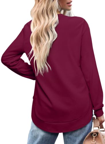 Image of OFEEFAN Womens Sweatshirt Crewneck Long Sleeve Shirts High Low Tops Curved Hem