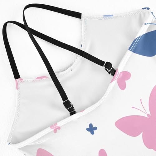 Bolaz Girls Swimsuits One-Piece Bathing Suits Multicolor Kids Sport Summer Beach Swimwear for 3-10 Years Old-Blue Pink and White Butterflies Pattern4