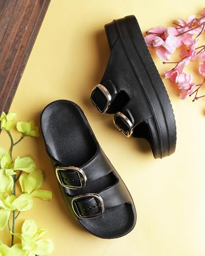 Image of Women Summer Flip Flop Slippers Casual Pillow EVA Anti-Slip Sole Slide Slipper Double Strap Sandals for Women's & Girls Rubber Flats