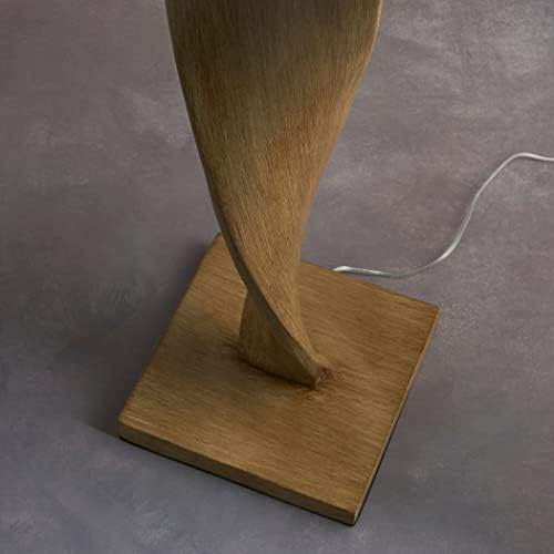 Floor Lamp Oak Effect Resin, Natural Linen Shade