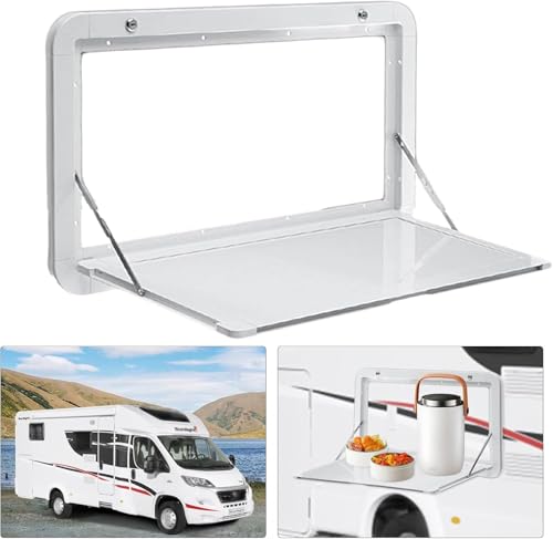 Wandklapptisch für Wohnmobile,Wohnmobil-Aluminium-Klapptisch,klappbarer Wandtisch,Hängender Esstisch,80*45cm,für Wohnmobil Wohnwagen Picknick,Geeignet für Picknick im Freien,Maximale 25 KG (White)