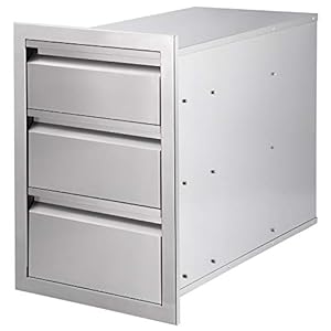 Seeutek Outdoor Kitchen Drawers Stainless Steel 14 x 20 x 23.2 inch Flush Mount BBQ Drawers Triple Layer Access Storage Drawers for Outdoor Kitchen or BBQ Island Patio Grill Station