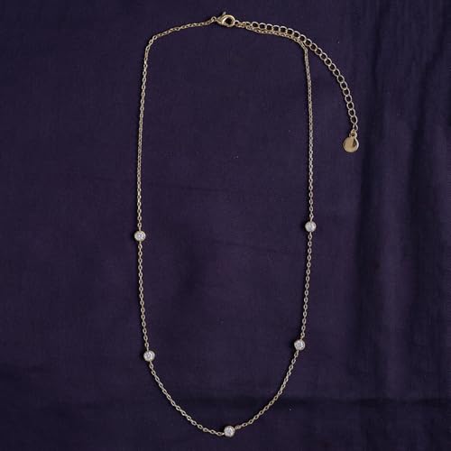 18K Gold Plated Five Stone Station Necklace for Women | 1/2 ctw Moissanite Diamond Bezel-Set Choker Yard Necklace 15"+3” Adjustable Chain (0.50 Ctw)2