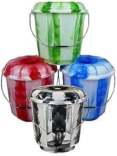 Pemienterprize 1 x High Grade Multipurpose Tie dye Design Bucket Bin With Metal Handle And Lid Storage Container, Hard Wearing For Food Storage, Garden, Cleaning, Kitchen (Assorted Colours) (5 Litre)