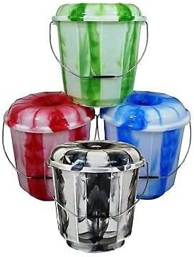Pemienterprize 1 x High Grade Multipurpose Tie dye Design Bucket Bin With Metal Handle And Lid Storage Container, Hard Wearing For Food Storage, Garden, Cleaning, Kitchen (Assorted Colours) (5 Litre)
