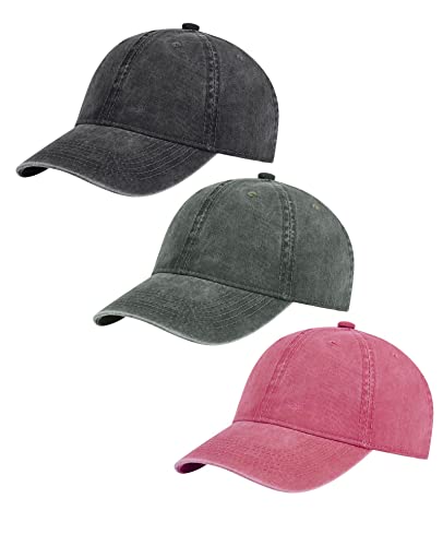 Image of 3 Pack Vintage Washed Cotton Adjustable Baseball Caps for Men Women Unstructured Low Profile Dad Hat
