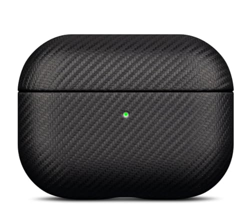 Image of Haobobro for AirPods Pro 3 Case Cover - Selected Vegan Leather, Carbon Fibre Texture, Handmade Drop Protective Hard Cover, Qi and MagSafe Charging Compatible - AirPods Pro 3rd Generation Case - Black