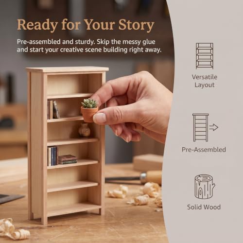 Montaje de bricolaje creativo con mini estantería de madera Angoily escala 1:12 2