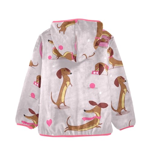 OTVEE Cute Cartoon Dachshund Dog Kids Hoodie Jacket Fall Spring Full Zip Warm Outwear Coat2