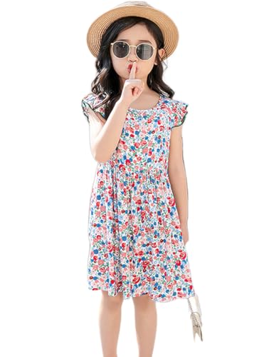 Girls Cap Sleeve Tie Back Dress Casual Summer Floral Sundress 2-11 Years