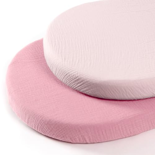 Image of lulumoon Baby Muslin Bassinet Sheets: Cotton Bassinet Sheets Neutral for Boys and Girls - Fitted for Oval Rectangle or Hourglass