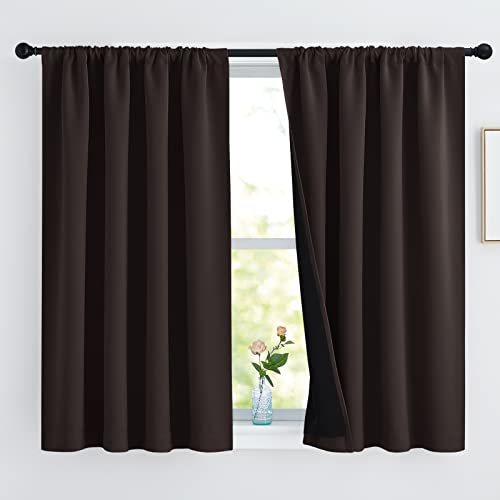 NICETOWN Bedroom Durable Full Blackout Curtain Panels, Great Job for Blocking Light, Rod Pocket Complete Blackout Draperies with Black Liner for Night Shift (Biscotti Beige, Set of 2, 52 by