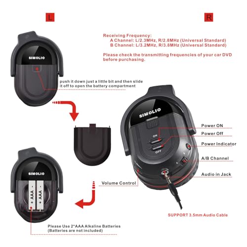 image for SIMOLIO 2 Pack IR Wireless Headphones for in Car TV Video Audio Listen