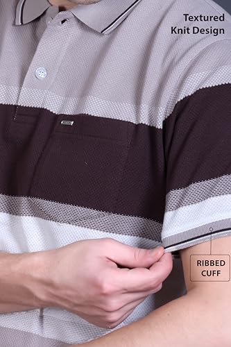 Image of GODFREY Striped Tshirt Shirts Men Cotton Polo T Shirt for Man with Pocket - Regular Fit Half Sleeve Collar T Shirts for Men