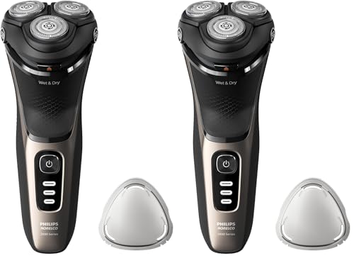 Image of Philips Norelco Shaver 3000 Series, Wet and Dry Electric Shaver, P-Cap, Travel Pouch, Ash Gold, Model S3242 /90 (Pack of 2)