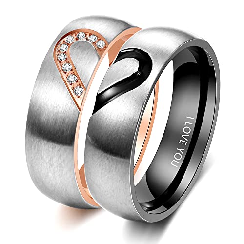 Fortheday Personalized Promise Rings for Couples – Custom Engraved Stainless Steel Matching Rings Set Promise Ring for Him & Her 2PCS Couple Rings