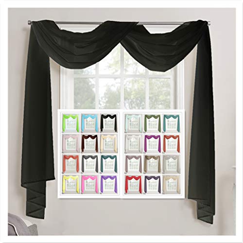 Megachest TAILORED VOILE WINDOW SCARF PELMET (black, 56"X118"X1 Panel), W 56" x L 118" (1 Panels)