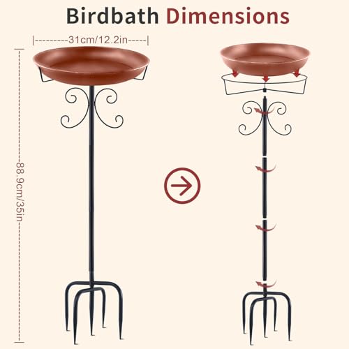 Baignoire oiseaux métal antirouille de 31cm avec pied d'ancrage solide