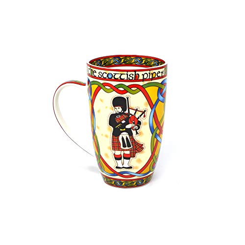 Royal Tara Schottland Piper Pfeifer Kaffee Tee Becher Tasse Keramik Bone China mit Schottisch Rot Keltische Knoten und Hochland Dudelsack Design