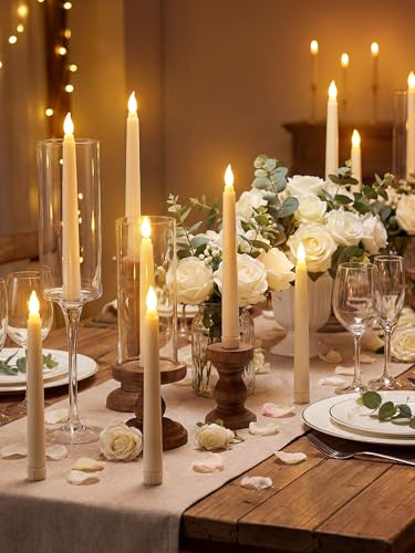 Image of Treela 24 Pcs Flameless Taper Candles Battery Operated ulkB Fake Candles Light LED Candle Sticks Flickering Tapered for Wedding Anniversary Holiday Decoration(Basic,8 Inch,Ivory)