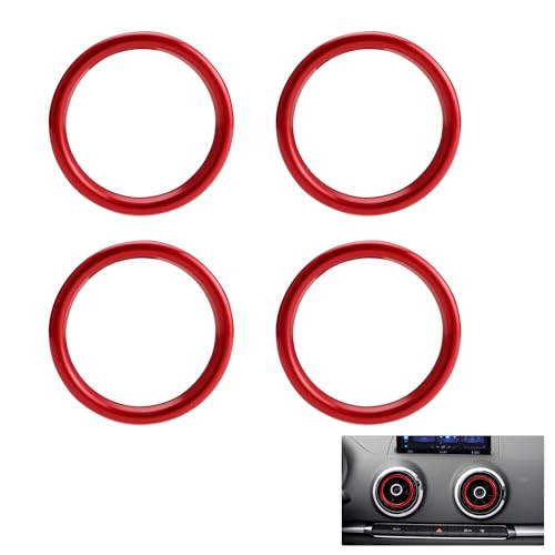 MARCHFA Auto Klimaanlage Ring Dekoration Aufkleber Kompatibel für A3 2013-2020 / S3 2013-2020 Aluminiumlegierung 4 Stück (Rot)