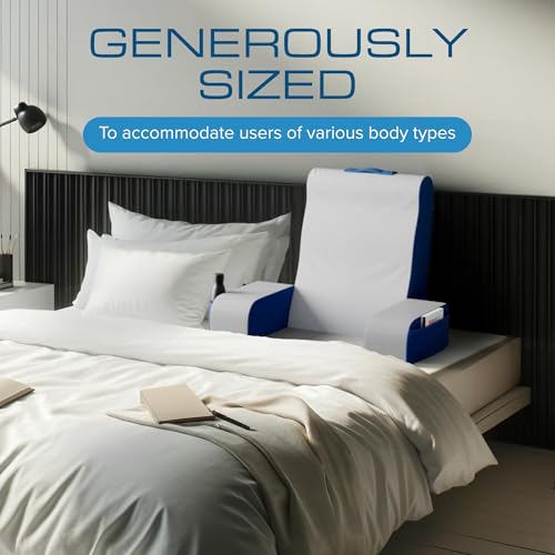 Image of Kolbs Bed Wedge Pillow for Sleep Apnea, FSA Eligible Acid Reflux, and Back Pain Relief, with Chic Jacquard Cover - Headboard Wedges for Sleeping (19 inch Wedge Reading - Blue)