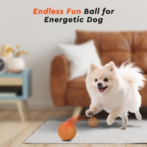 Image of Interactive Dog Toys Ball Small, 2.1 inch Bouncing Rotating Ball, Pet Toys for Small Dogs, USB Rechargeable (Matte Orange)