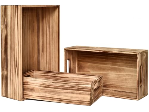 MACVAD Set of 3 Wooden Boxes for Storage Small Crates
