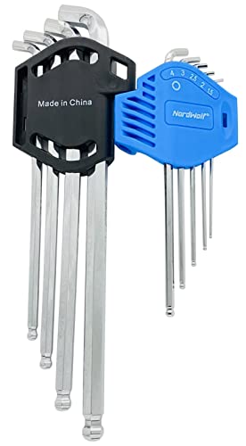 Nordwolf 9-Piece Metric Ball End Stubby Allen Wrench Set, Long Arm Hex L-Keys Made From S2 Steel, Sizes 1.5Mm To 10Mm #TOP5