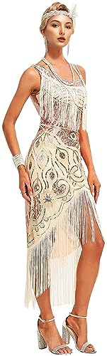 Image of Peacock-inspired 1920s Gatsby Beaded Flapper Sling Dress Womens Vintage Cocktail Dress W /Complete Accessories Set