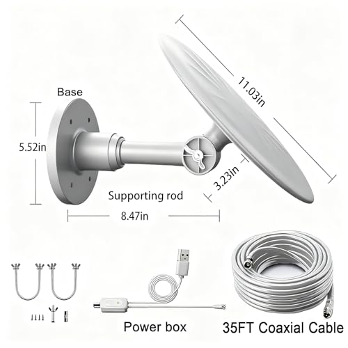 Image of Omni Directional TV Antenna Outdoor, Outdoor Antenna for Smart TV, 720 Long Range Reception Digital HD Signal, with Super Signal Booster, for Attic /Camping /RV /Boat, 2026 (White&Larger)