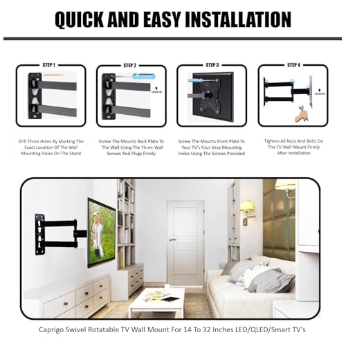 Image of Caprigo Full Motion TV Wall Mount Bracket for 14 to 55 Inch LED /HD /Smart TV's, Universal Heavy Duty TV Wall Mount Stand with Swivel Rotation & Tilt Adjustments (14 to 27 Inches)