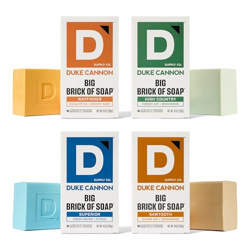 Image of Duke Cannon Supply Co. Large Brick Bar Soap Bundle - Men's Soap with Masculine Scents - USA-Made - All Skin Types - Wayfinder, High Country, Superior, & Sawtooth - 10 oz (4 Pack)