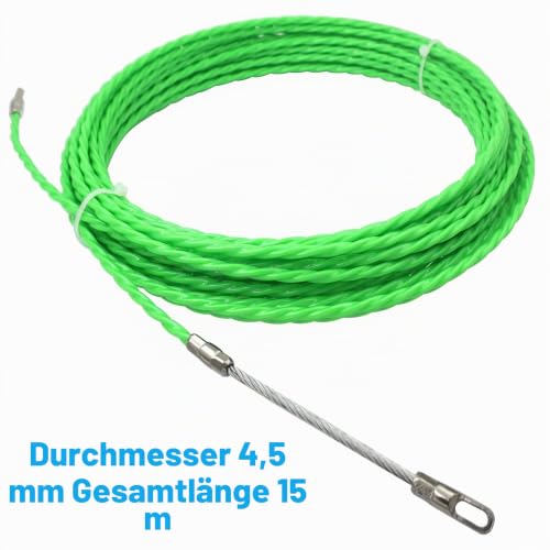 Foto von Akuoly Einziehspirale 15m Polyester Einziehdraht mit Führungsfeder Einziehband φ4,5mm Kabeleinzug Einziehhilfen in ideales Einzugsband zur Kabelverlegung Leerrohre, Grün