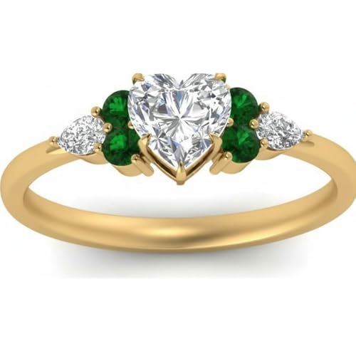 Image of Choose Your Color Heart Shape Accented 14k Yellow Gold Plated Engagement Ring Side Stone Daily Wear Chakra Healing Party Wear Birthstone Engagement Rings : US Size 4 to 12