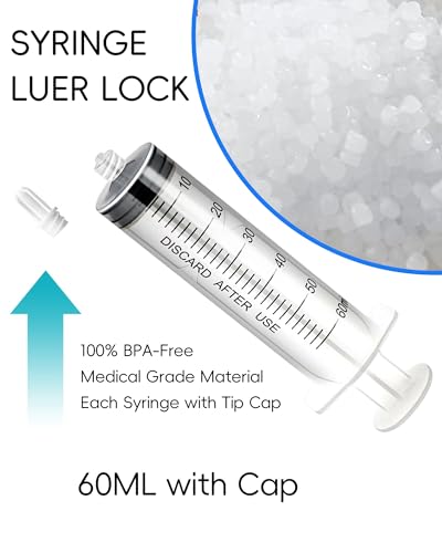 Image of 60ml Luer Lock Syringe without Needle - 60cc Plastic Syringes, Sterile, Individually Sealed, Pack of 50