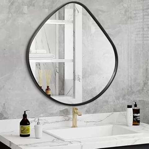AOAOPQ Large Black Asymmetrical Wall Mirror for Bedroom Diamond Shaped Decorative Mirror Hanging Metal Framed Mirror for Bathroom Bedroom Living Room Entryway 19''x20'' Cover