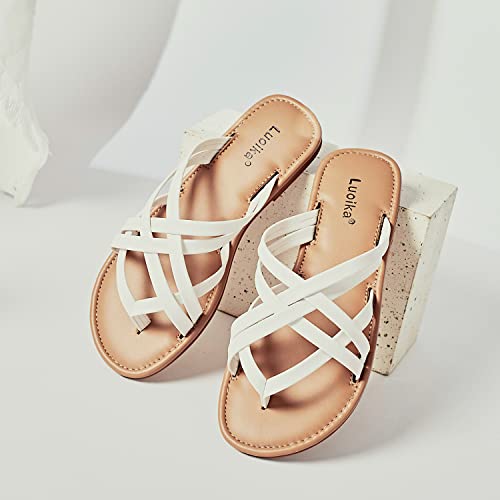 Luoika Women's Wide Width Flat Strappy Slides Sandals9.5 X-Wide White 102 by Luoika - Used condition - Image 2