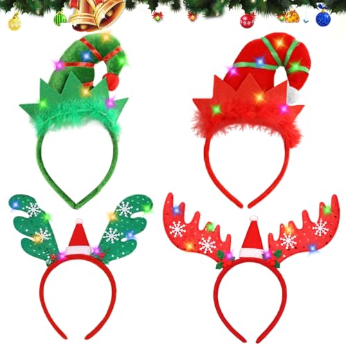 Haarreifen Weihnachten, 4 Stück Beleuchtete Stirnbänder mit LED,...