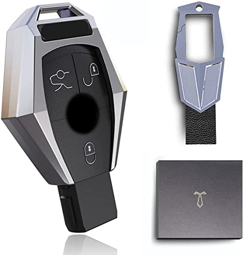 Car Key Cover for Benz, Zinc Alloy Car Key Case Cover with Keychain, Suitable for Benz Class A, B, C, E, S, R, V, GL, and ML, GLA, GLC, GLE, GLK, GLS, AMG (Silver B)